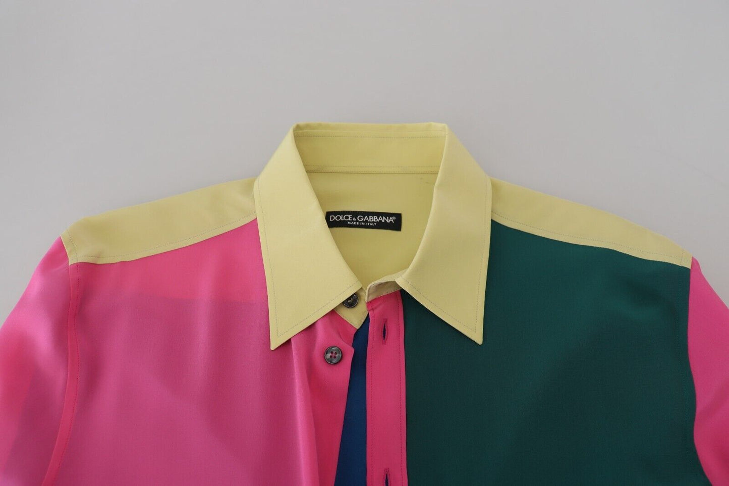 Mehrfarbiges Patchwork-Button-Down-Hemd aus Seide