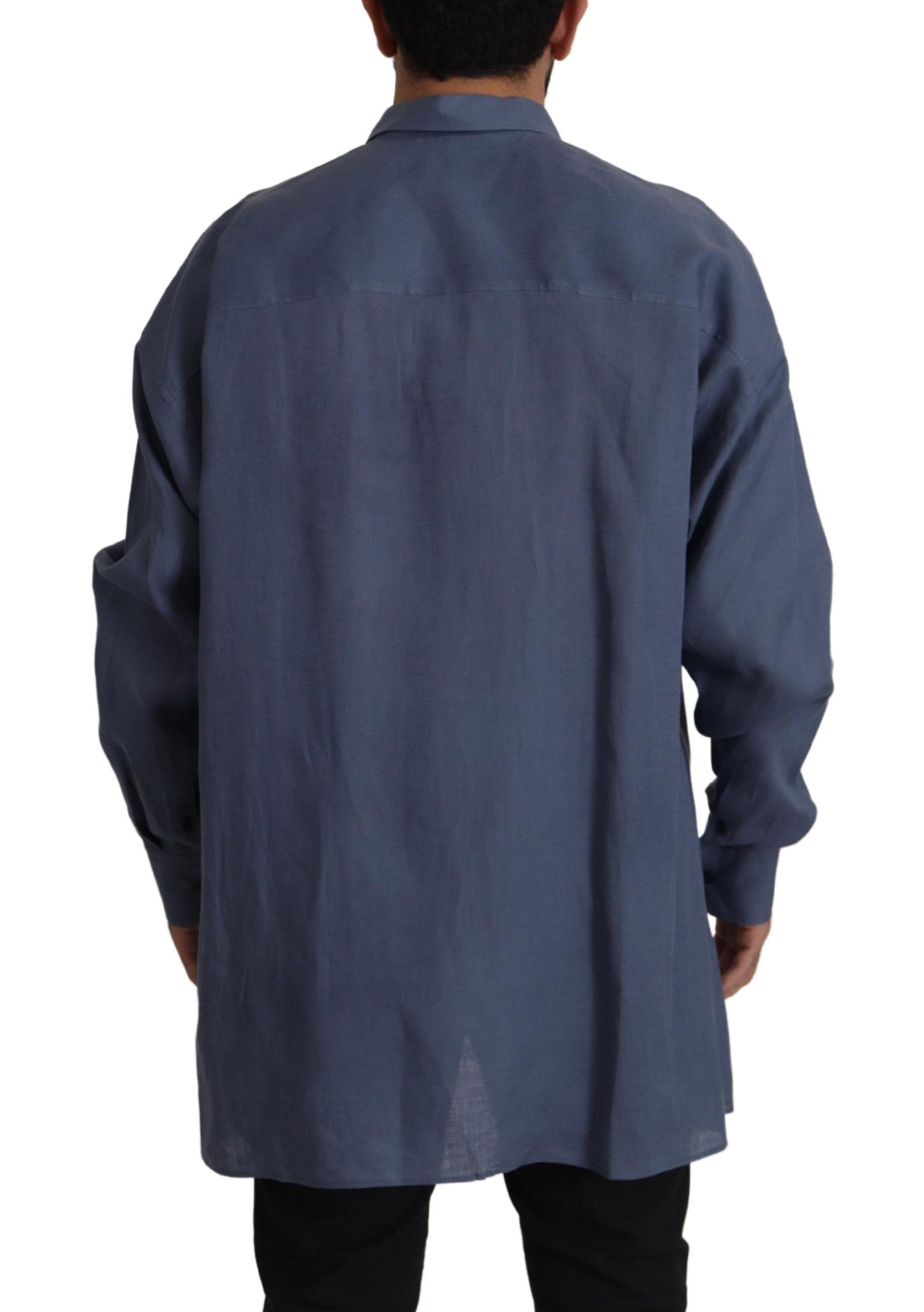 Dunkelblaues Slim Fit Herrenhemd aus Leinen
