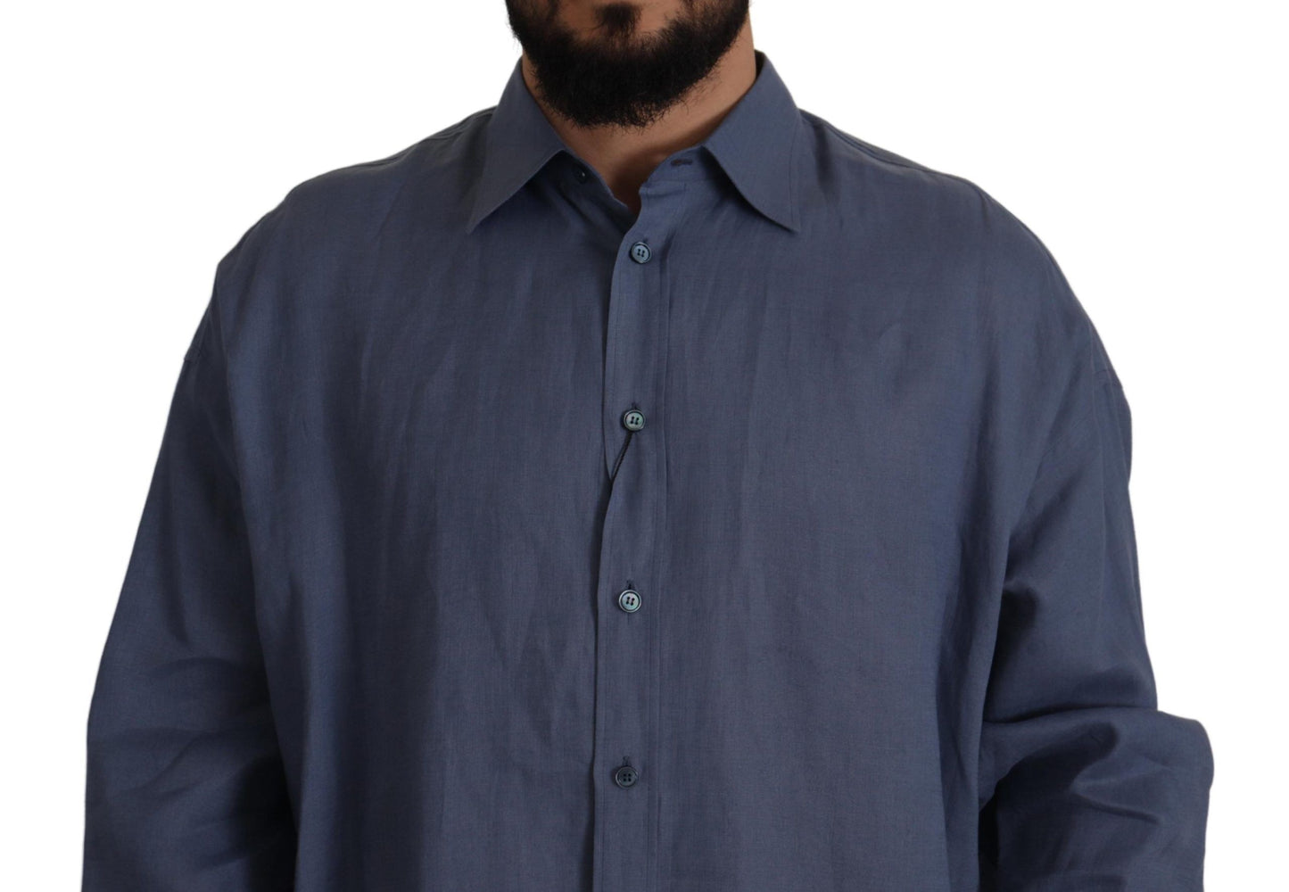 Dunkelblaues Slim Fit Herrenhemd aus Leinen