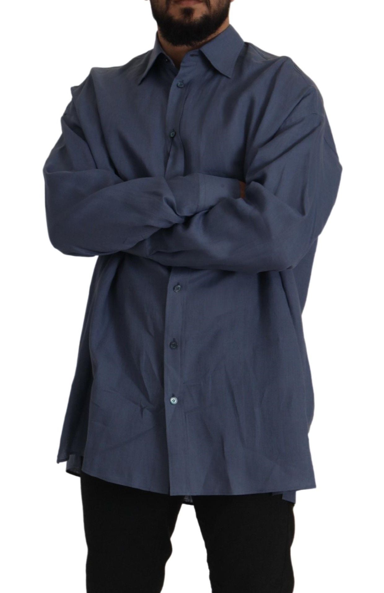 Dunkelblaues Slim Fit Herrenhemd aus Leinen