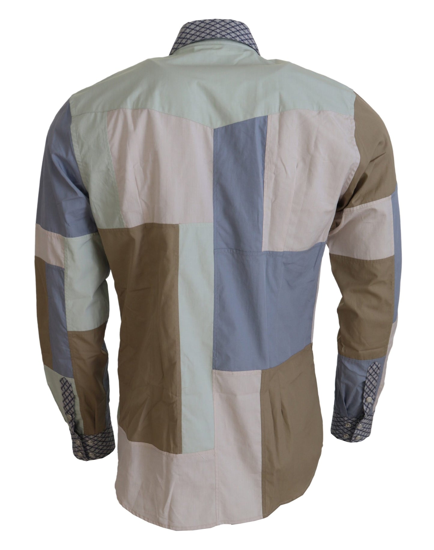 Mehrfarbiges schmales Patchwork-Hemd aus Baumwolle