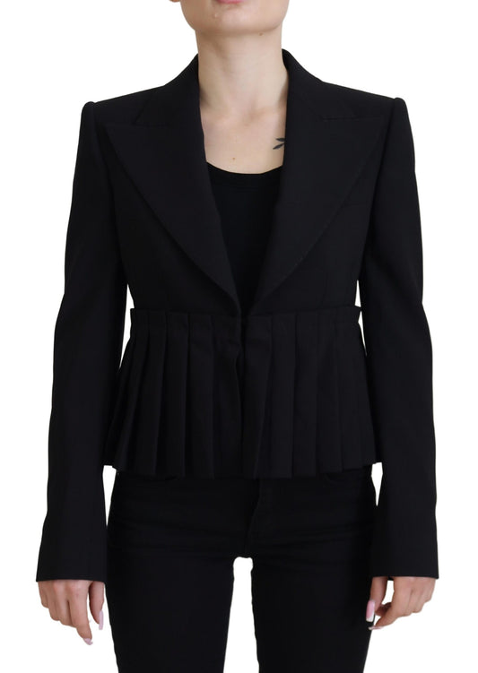 Schwarze, einreihige Blazer-Wolljacke