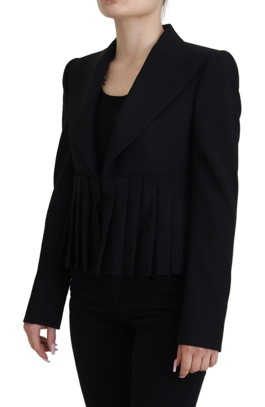 Schwarze, einreihige Blazer-Wolljacke