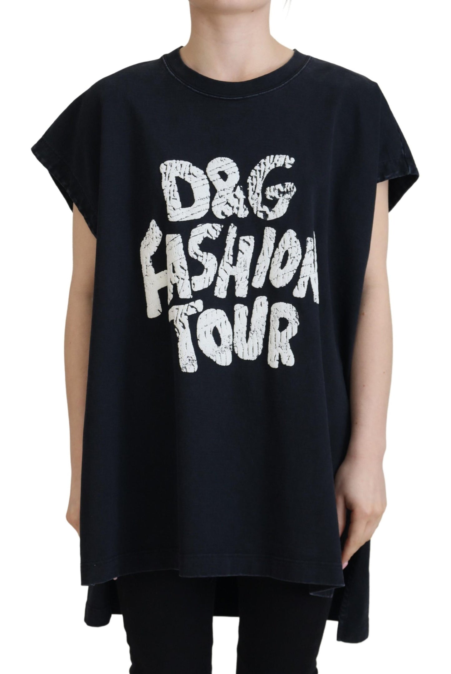 Schwarzes D&amp;G Fashion Rundhals-T-Shirt aus Baumwolle