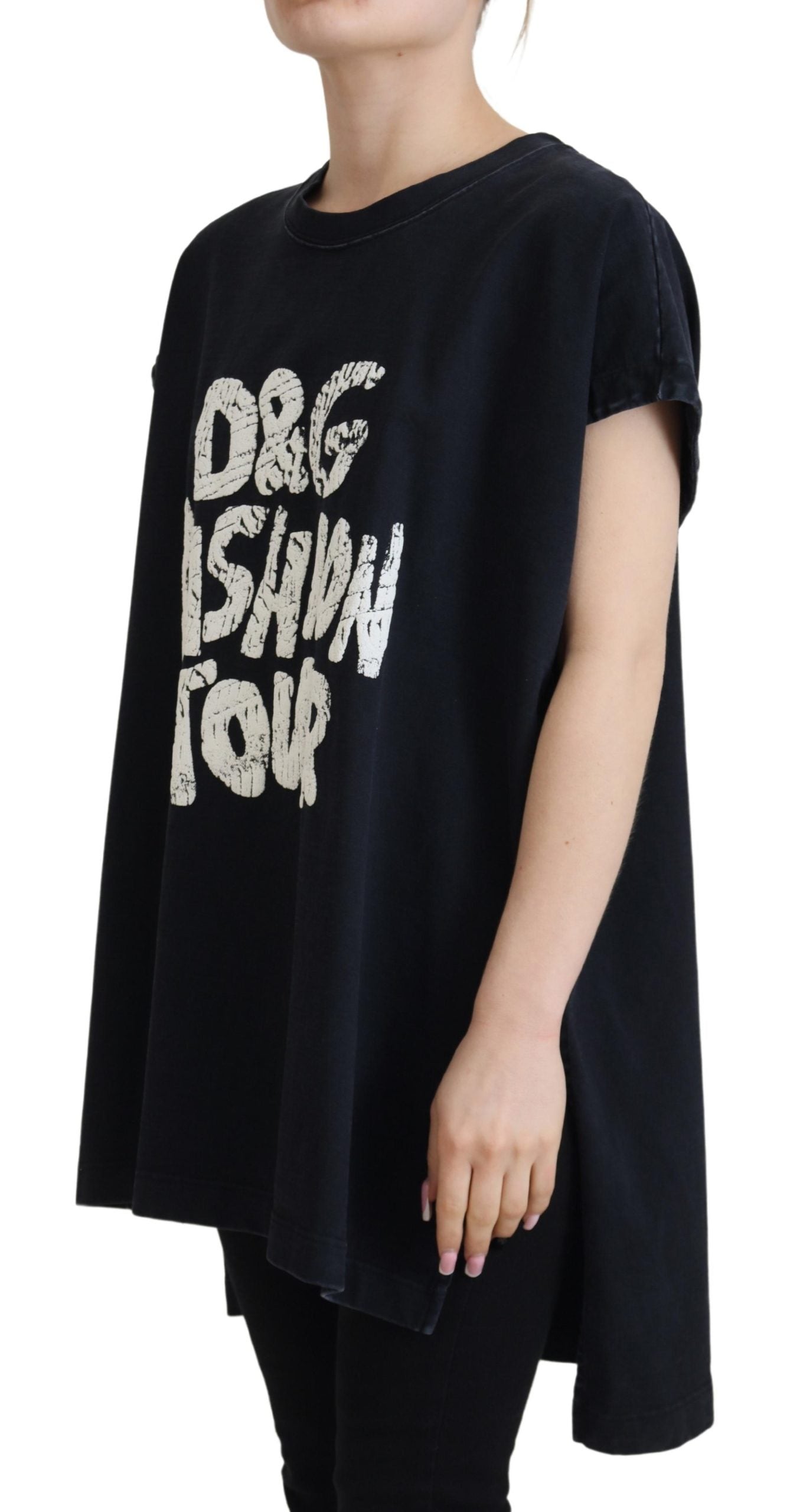 Schwarzes D&amp;G Fashion Rundhals-T-Shirt aus Baumwolle