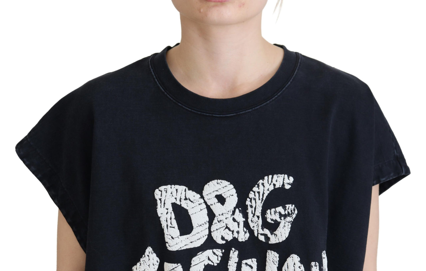 Schwarzes D&amp;G Fashion Rundhals-T-Shirt aus Baumwolle