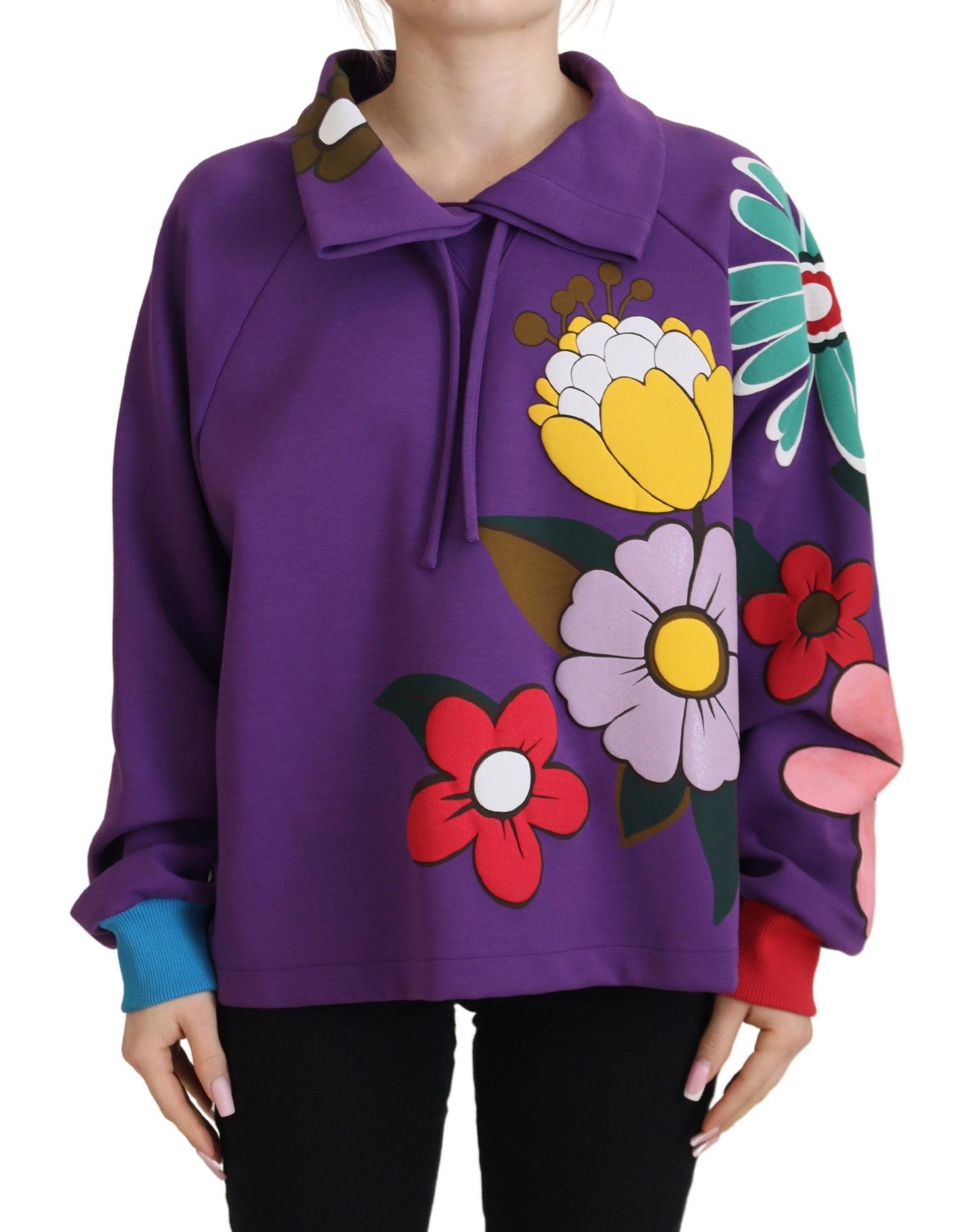 Lilafarbener Pullover aus Baumwolle mit Blumenmuster
