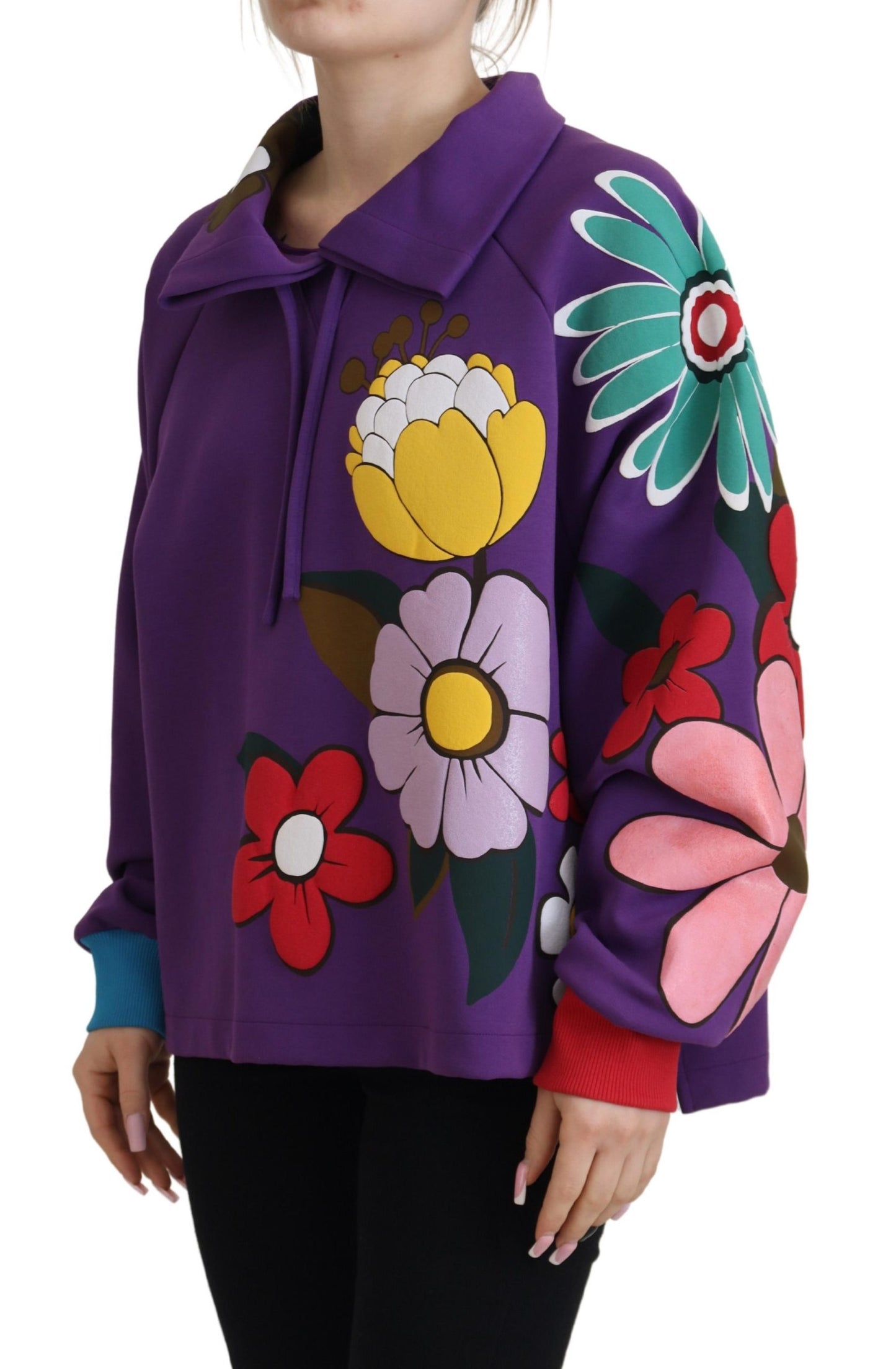Lilafarbener Pullover aus Baumwolle mit Blumenmuster