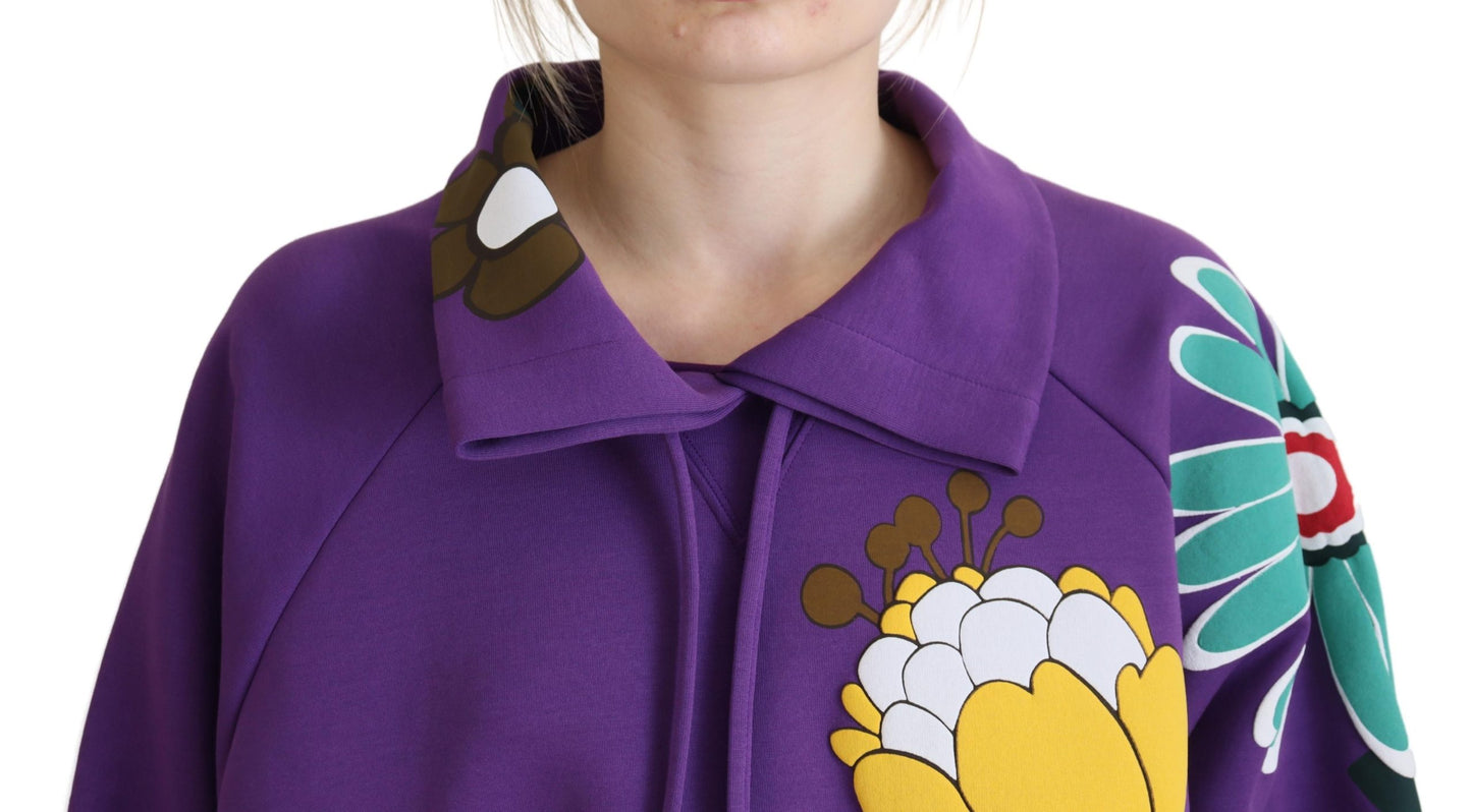 Lilafarbener Pullover aus Baumwolle mit Blumenmuster