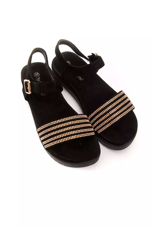 Goldfarbene Textil-Sandalen für Damen