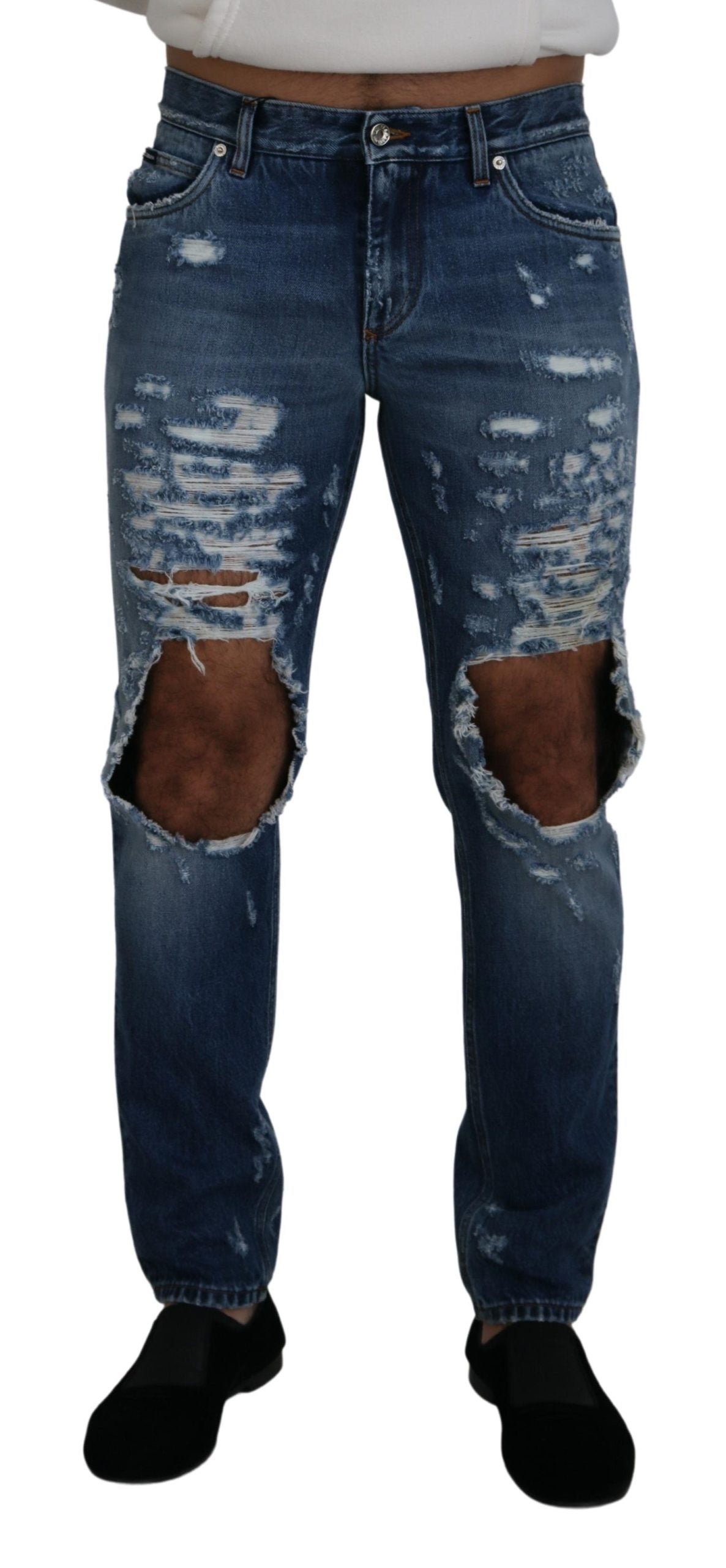Blaue zerfetzte Herren-Jeans aus Baumwolle