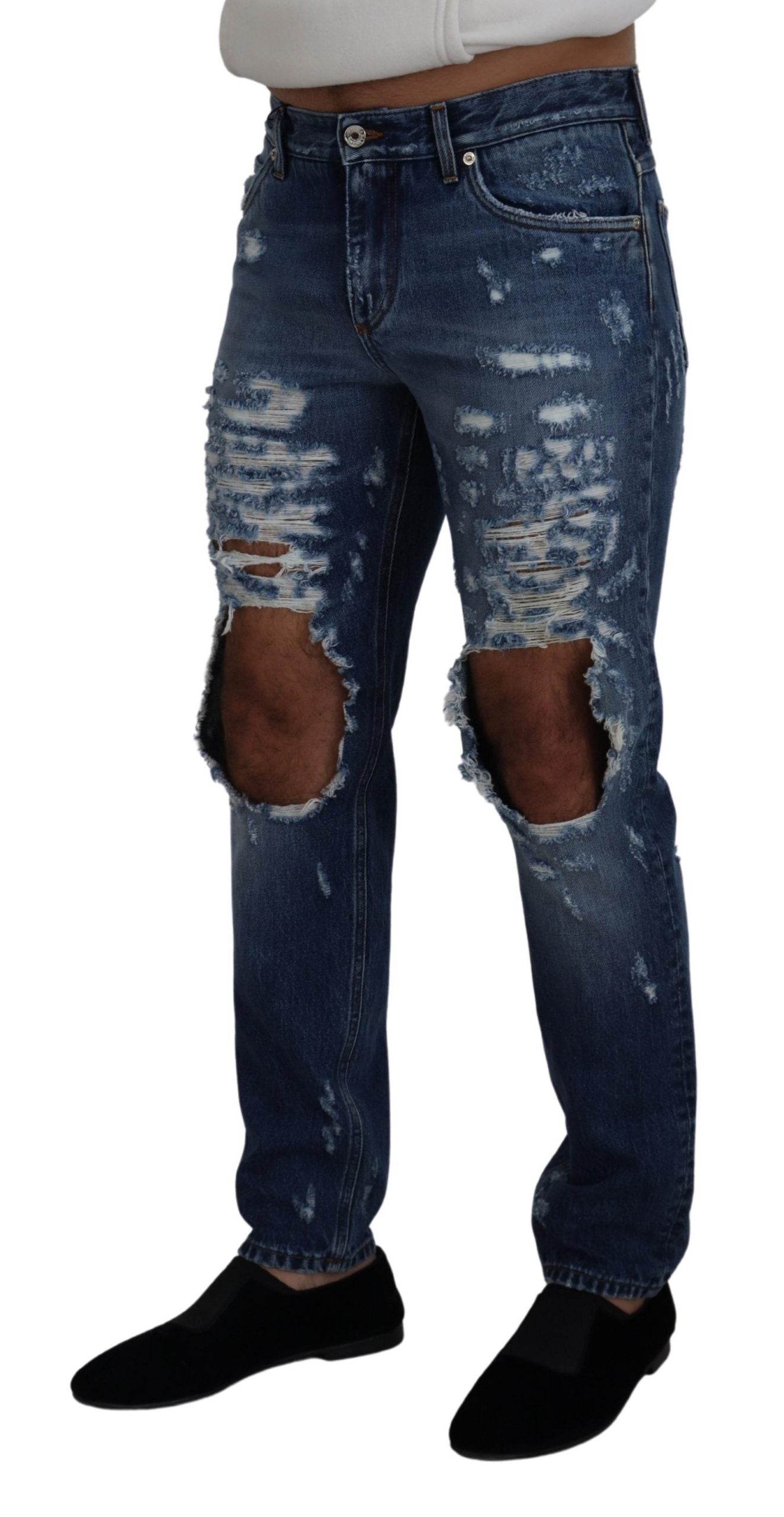 Blaue zerfetzte Herren-Jeans aus Baumwolle