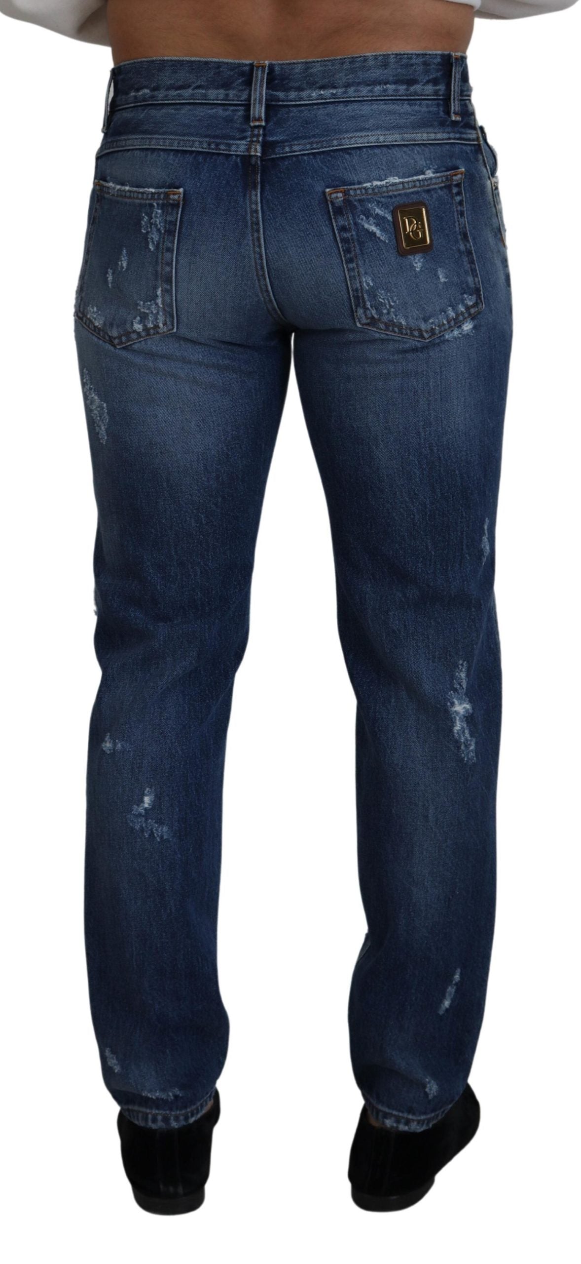 Blaue zerfetzte Herren-Jeans aus Baumwolle