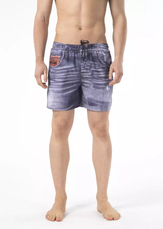 Blue Polyester Men Swim Shorts