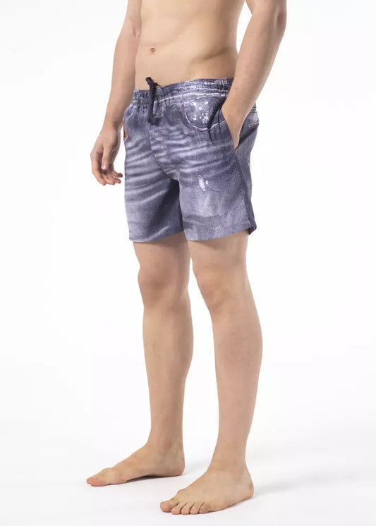 Blue Polyester Men Swim Shorts