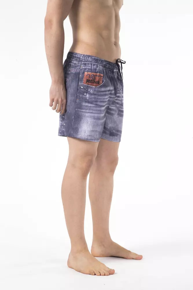 Blue Polyester Men Swim Shorts