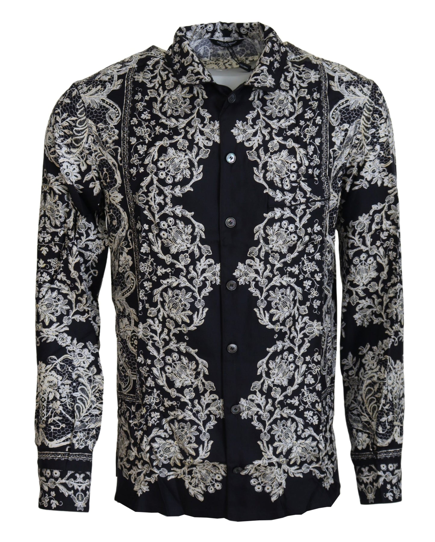 Blaues Freizeithemd aus Seidensatin mit Blumenmuster im Barockstil