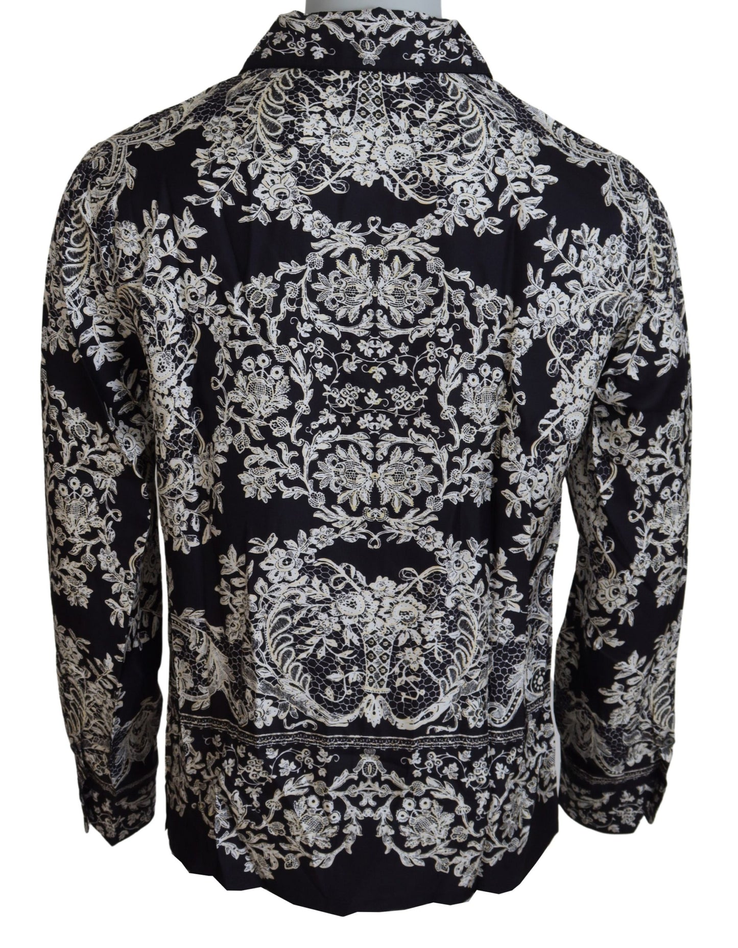Blaues Freizeithemd aus Seidensatin mit Blumenmuster im Barockstil