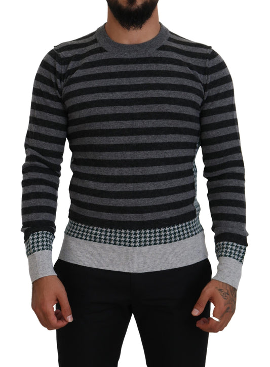 Black Gray Wool Logo Pullover Sweater