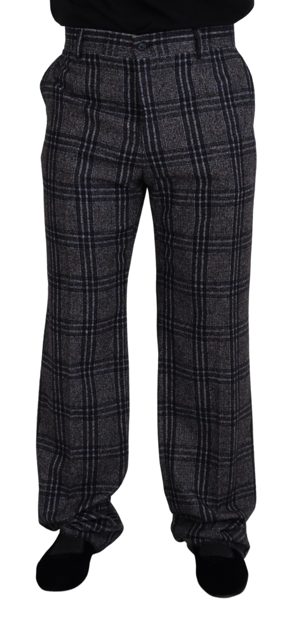 Grau karierte Herrenhose mit mittlerer Taille
