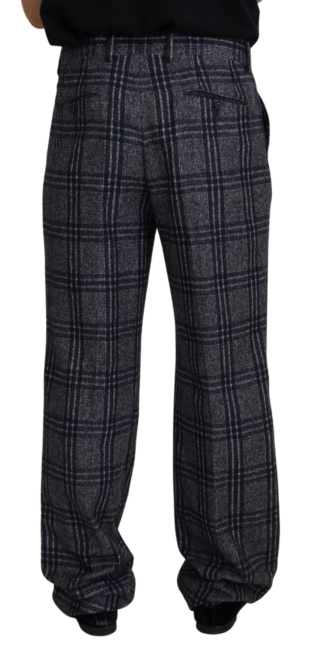 Grau karierte Herrenhose mit mittlerer Taille