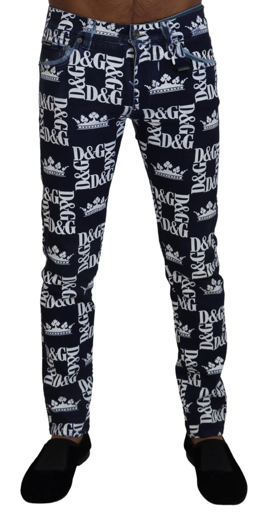 Blaue Skinny-Jeans aus Baumwolle mit Kronen-Print