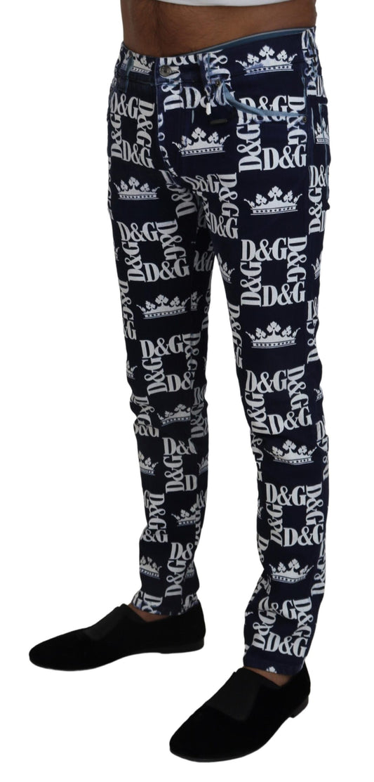 Blaue Skinny-Jeans aus Baumwolle mit Kronen-Print