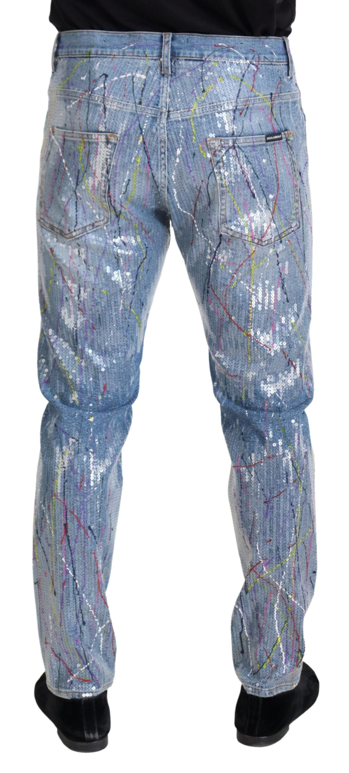 Blaue Jeans aus Baumwoll-Denim mit Farbspritzer-Print