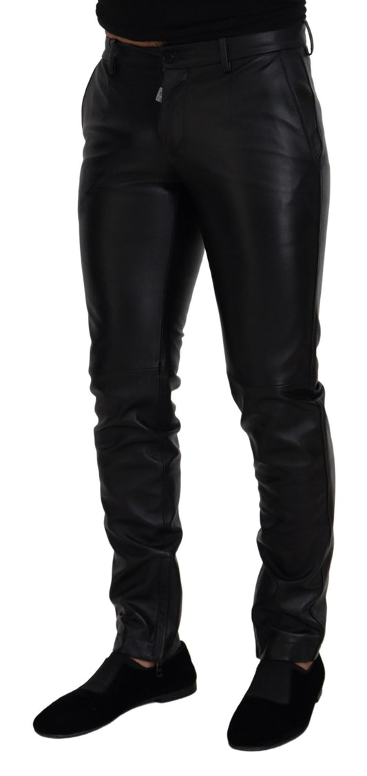 Schwarze, glänzende Skinny-Hose aus Stretch