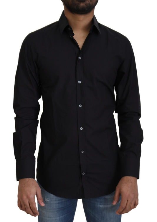 Schwarzes Slim Fit-Hemd aus Baumwolle mit GOLD-Print