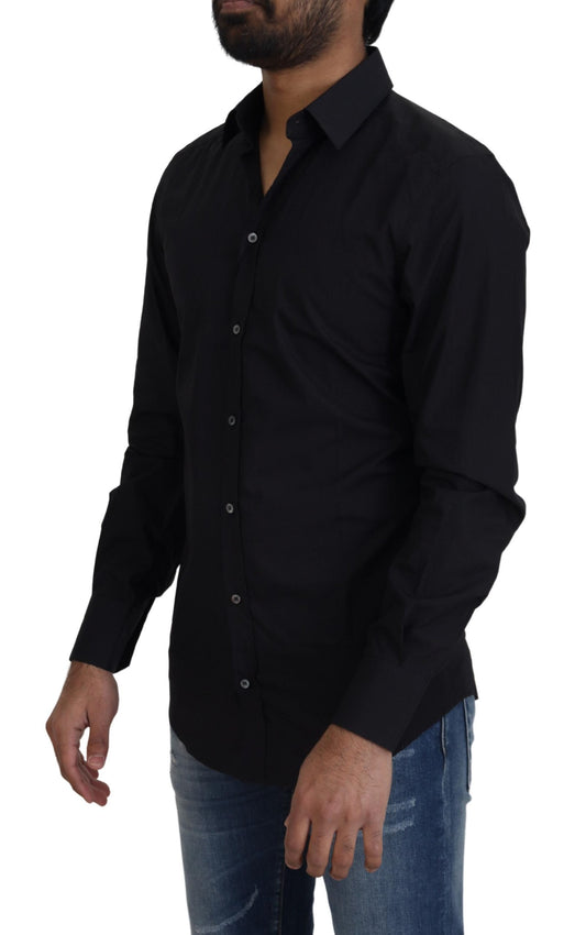 Schwarzes Slim Fit-Hemd aus Baumwolle mit GOLD-Print