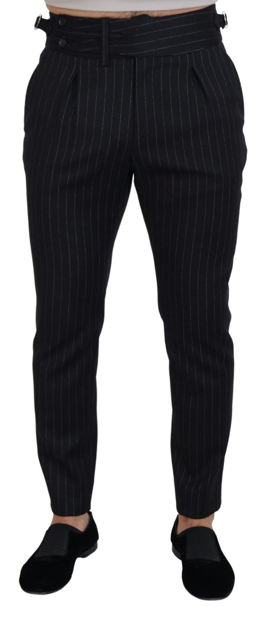 Schwarze Chinohose aus Wolle mit Streifen