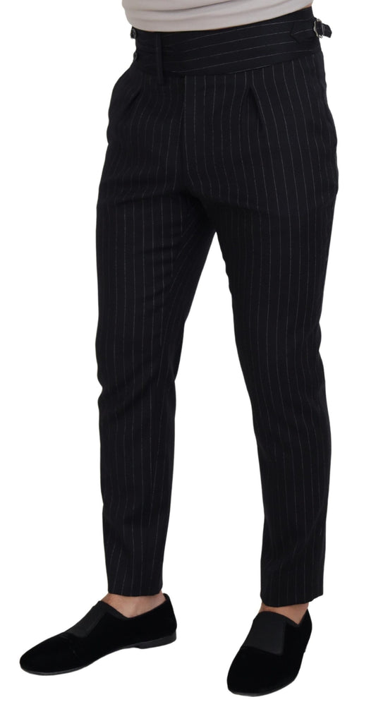 Schwarze Chinohose aus Wolle mit Streifen
