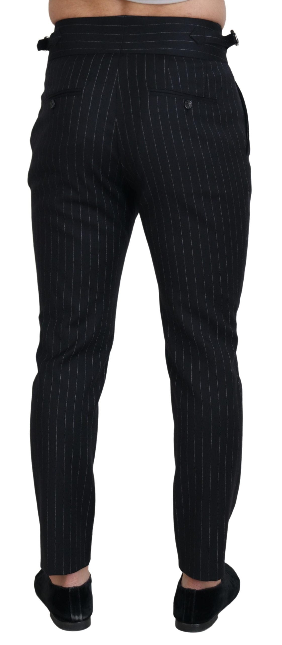 Schwarze Chinohose aus Wolle mit Streifen