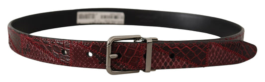 Roter Gürtel aus exotischem Leder mit Metall-Logoschnalle