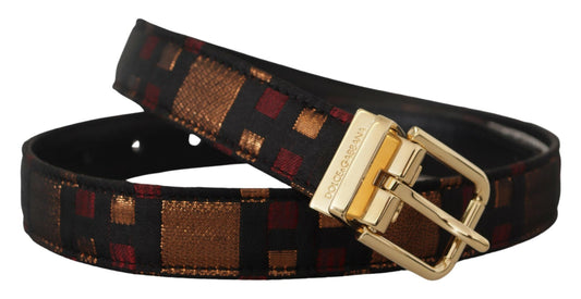 Mehrfarbiger Ledergürtel aus Jacquard mit goldener Metallschnalle