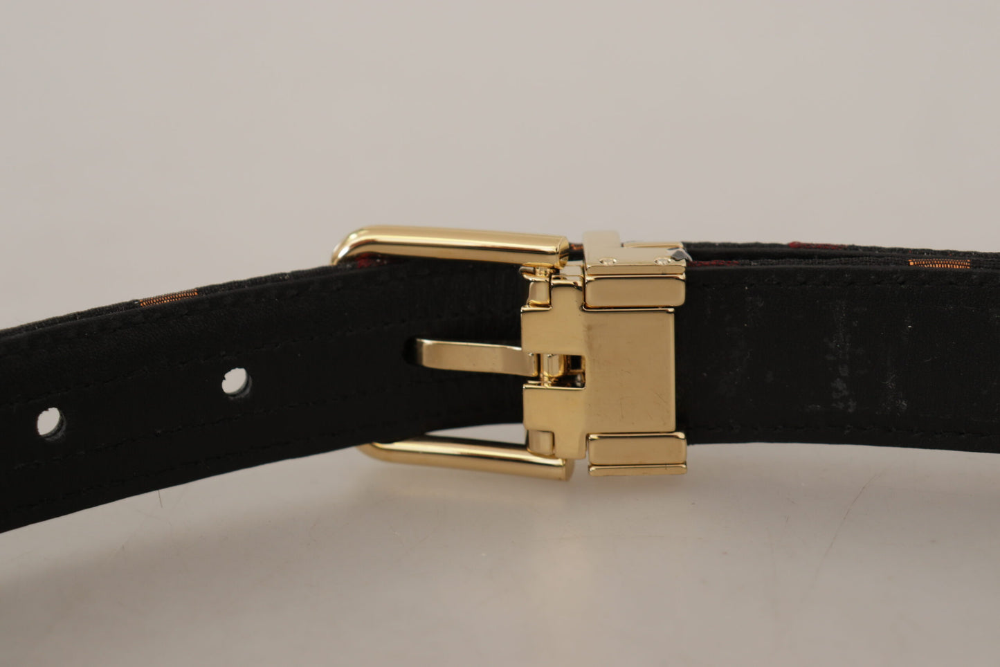 Mehrfarbiger Ledergürtel aus Jacquard mit goldener Metallschnalle