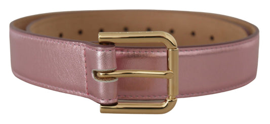 Gürtel aus poliertem Leder in Metallic-Pink mit Logo und Metallschnalle