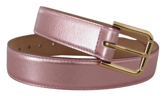 Gürtel aus poliertem Leder in Metallic-Pink mit Logo und Metallschnalle