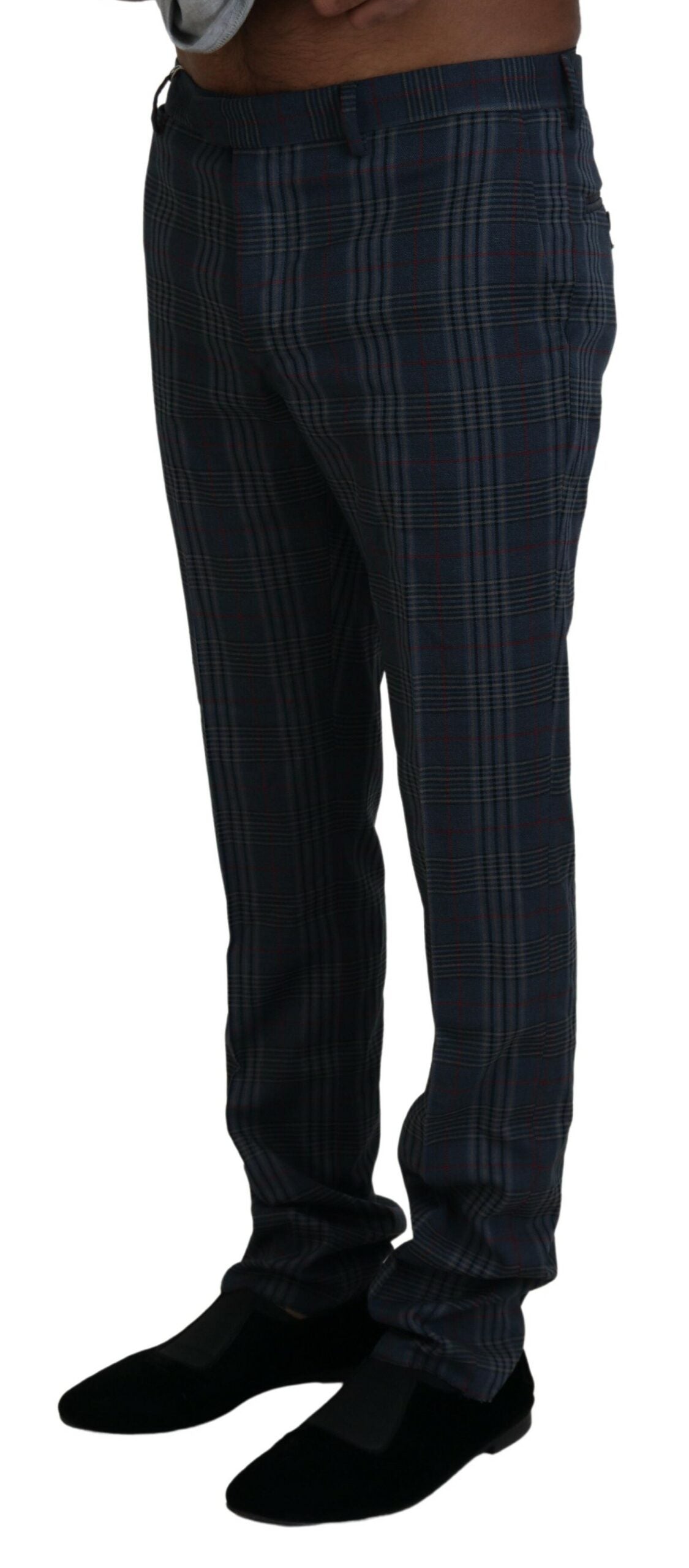 Graue Herrenhose aus reiner Wolle mit Karomuster