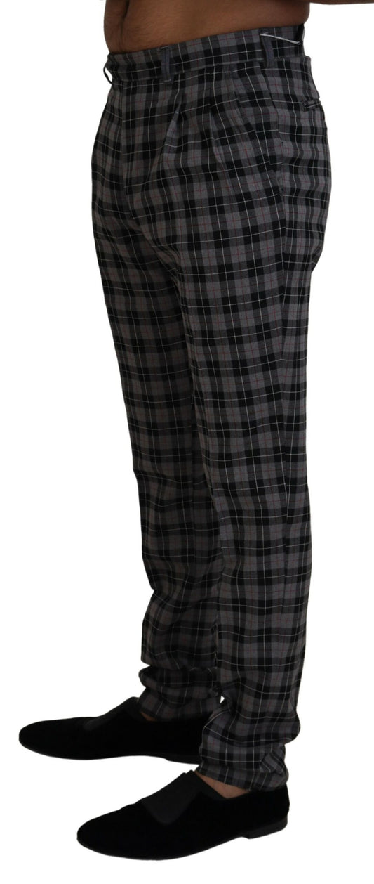 Grau karierte Slim Fit Herrenhose