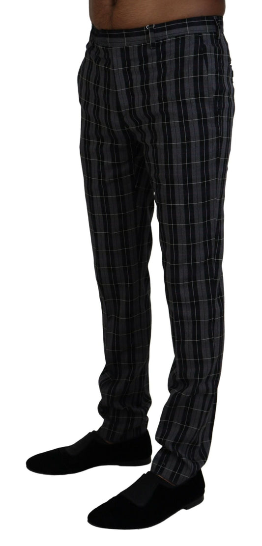 Grau karierte Slim Fit Herrenhose