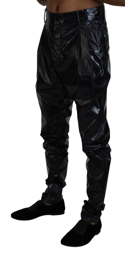 Schwarze, glänzende Nylon-Skinny-Herrenhose
