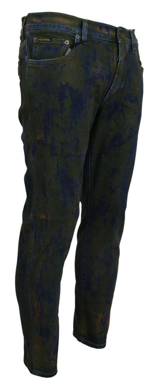 Blaugrüne Skinny-Jeans aus Baumwolldenim