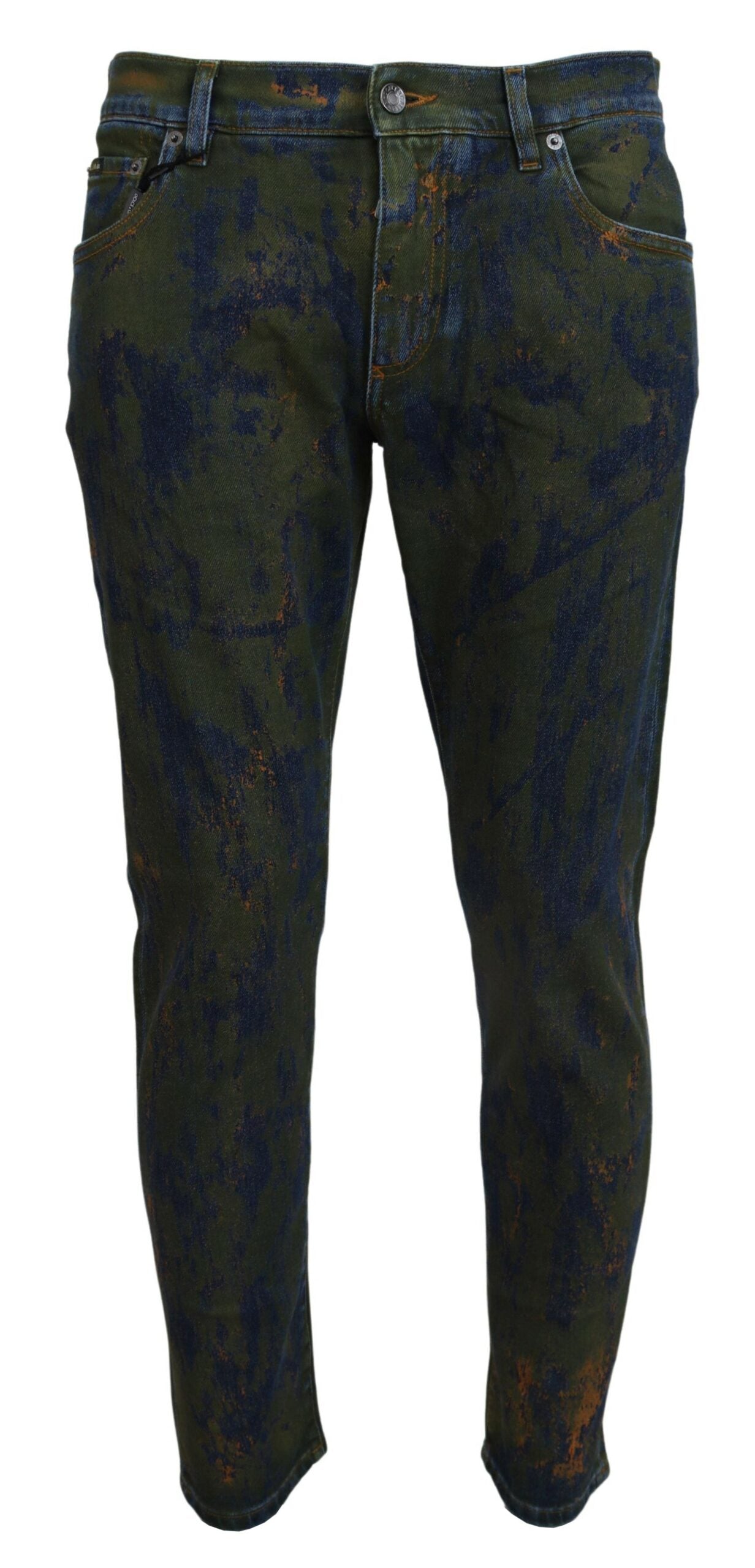 Blaugrüne Skinny-Jeans aus Baumwolldenim