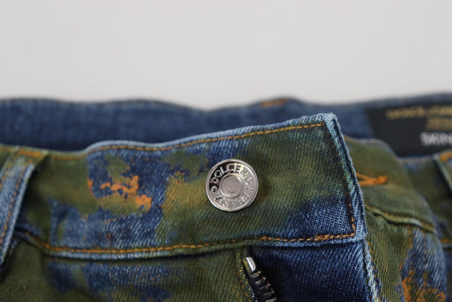 Blaugrüne Skinny-Jeans aus Baumwolldenim