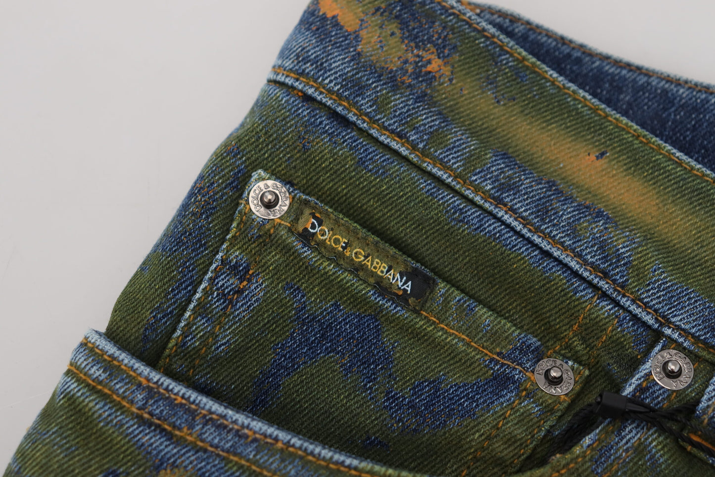 Blaugrüne Skinny-Jeans aus Baumwolldenim