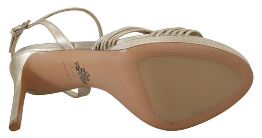Gold Leder Sandalen Knöchelriemen Heels Stiletto Sandale