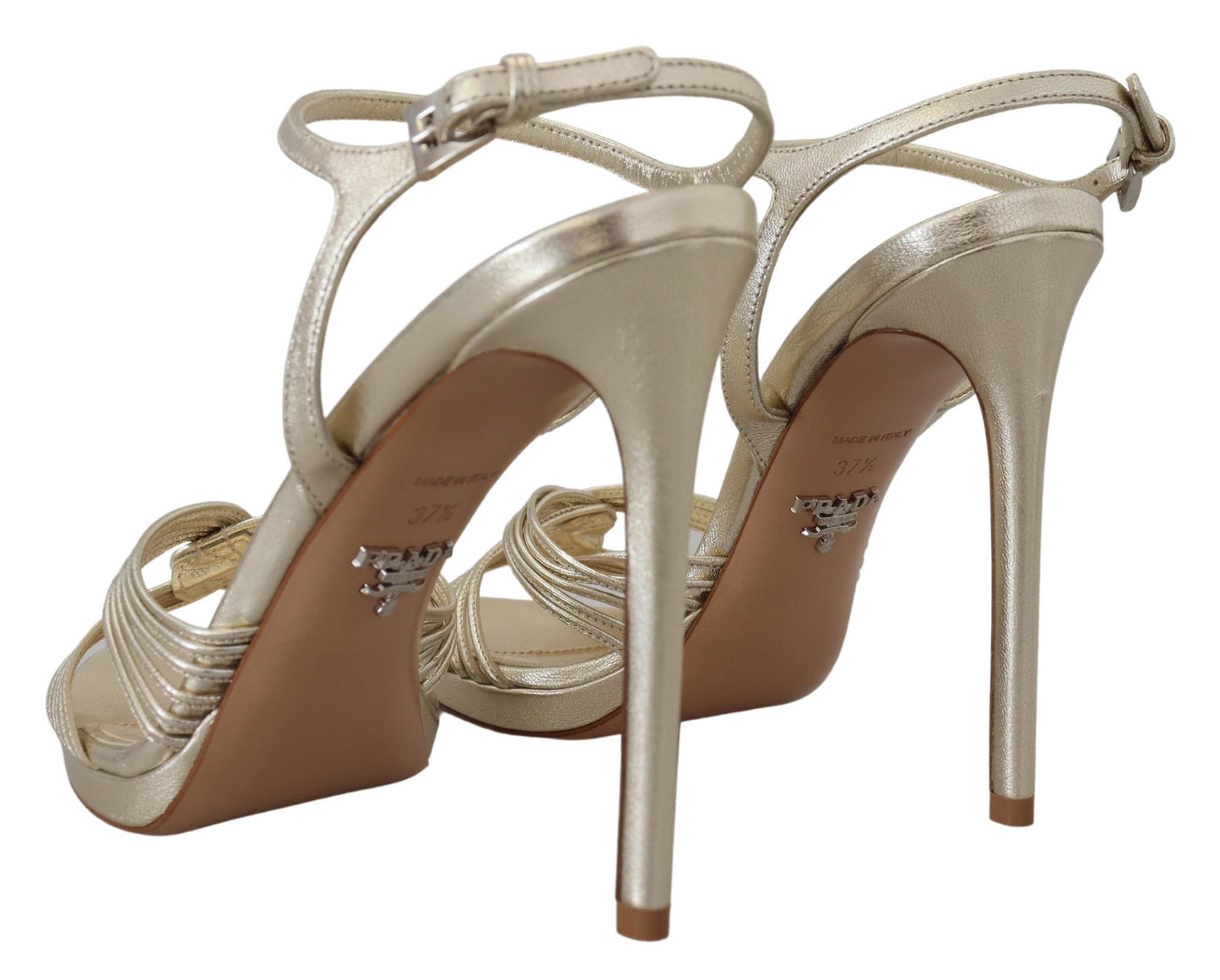 Gold Leder Sandalen Knöchelriemen Heels Stiletto Sandale