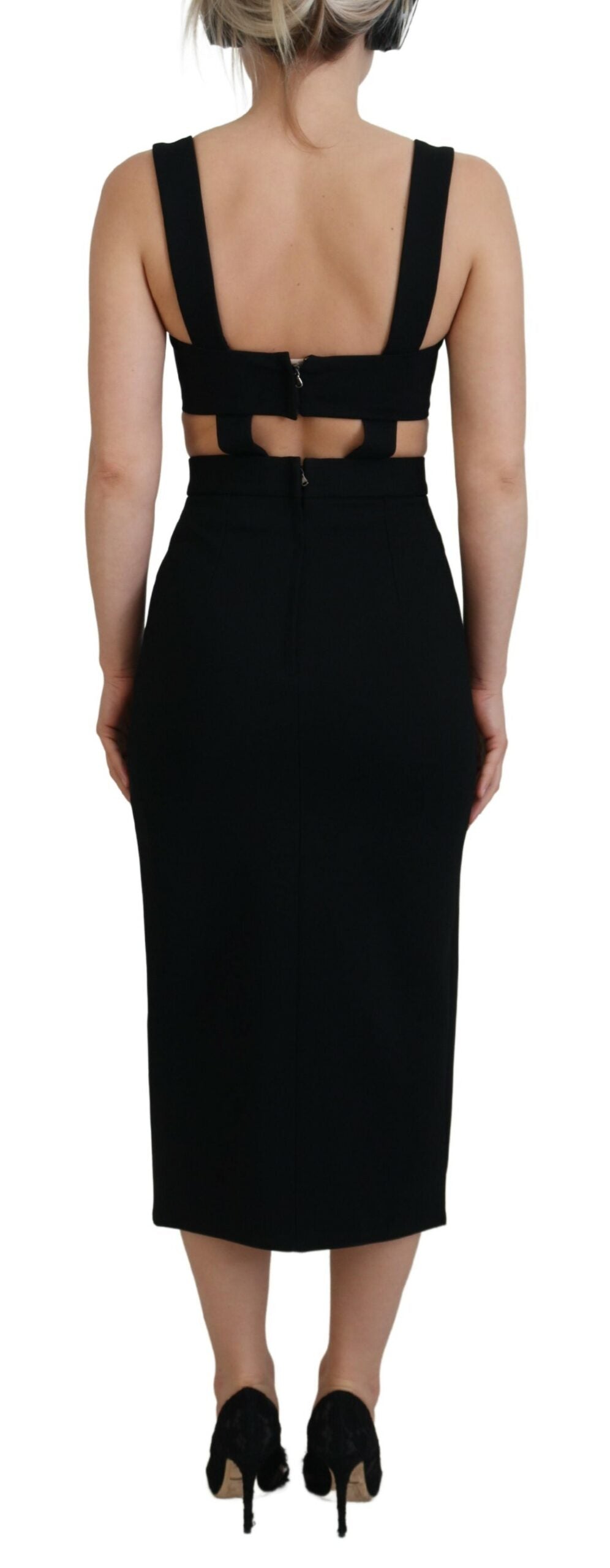 Schwarzes, figurbetontes Midikleid aus Viskose